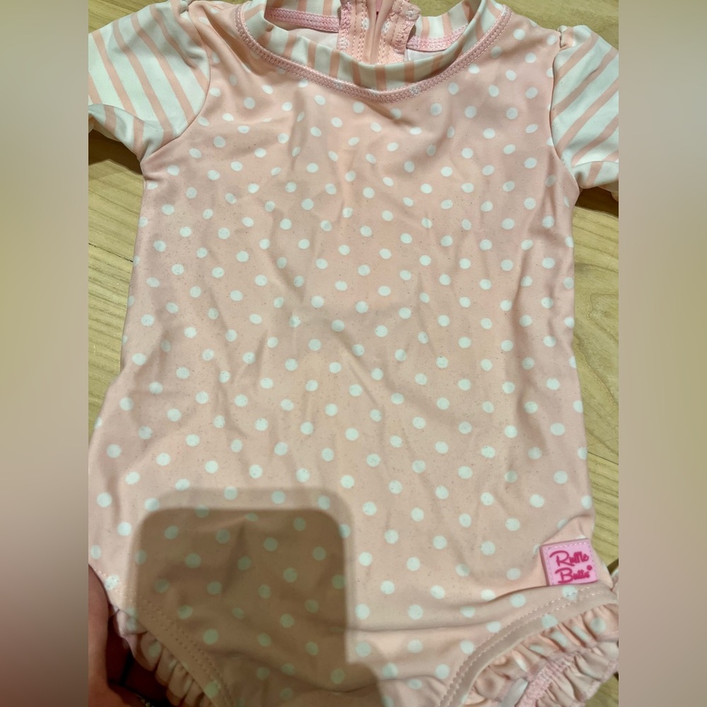 Ruffle Butts Pink Polka Dot Kids Swim One Piece - Picture 5 of 6